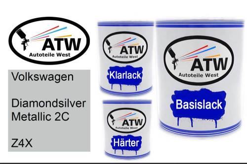 Volkswagen, Diamondsilver Metallic 2C, Z4X: 1L Lackdose + 1L Klarlack + 500ml Härter - Set, von ATW Autoteile West.